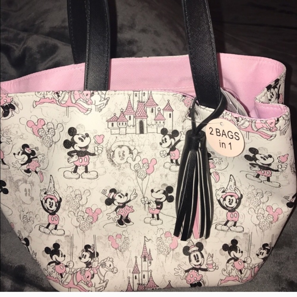 Disney Mickey Minnie pink gray tote bag rare